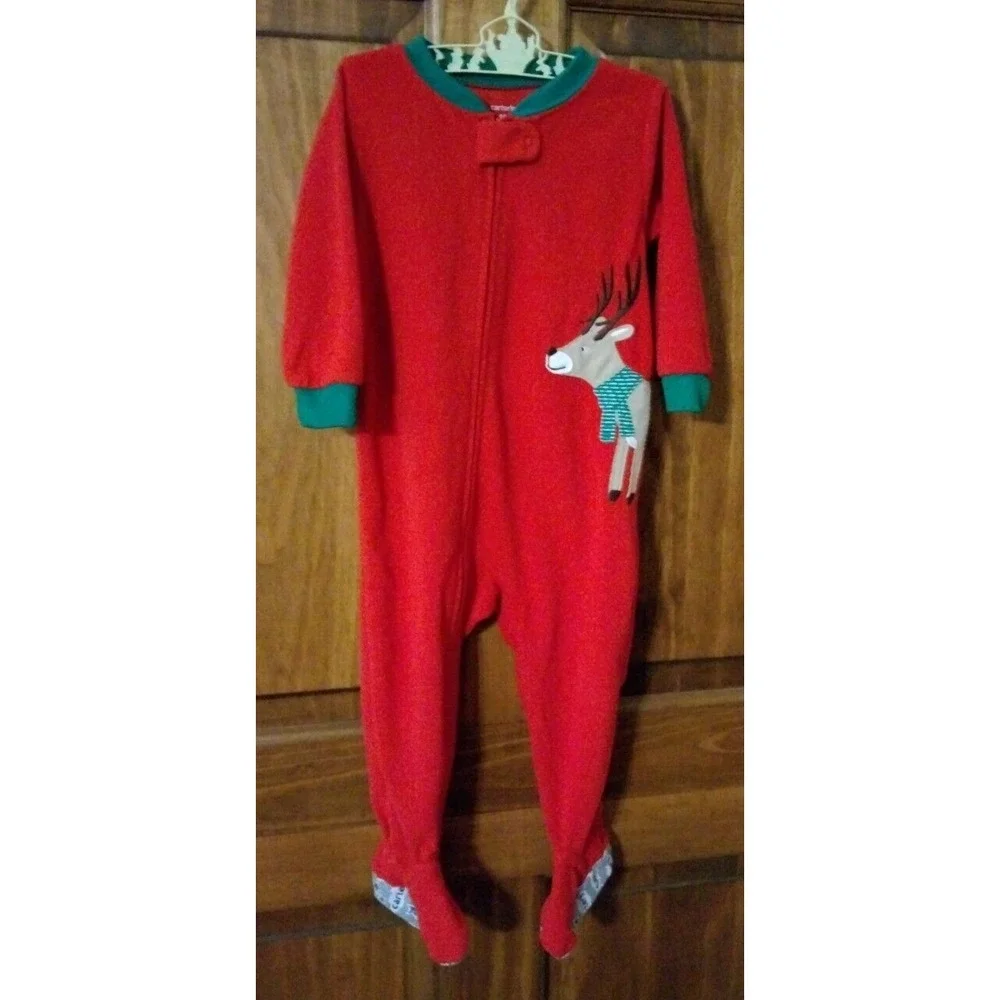 Carter's Size 18M Red Reindeer Fleece Christmas footed sleeper